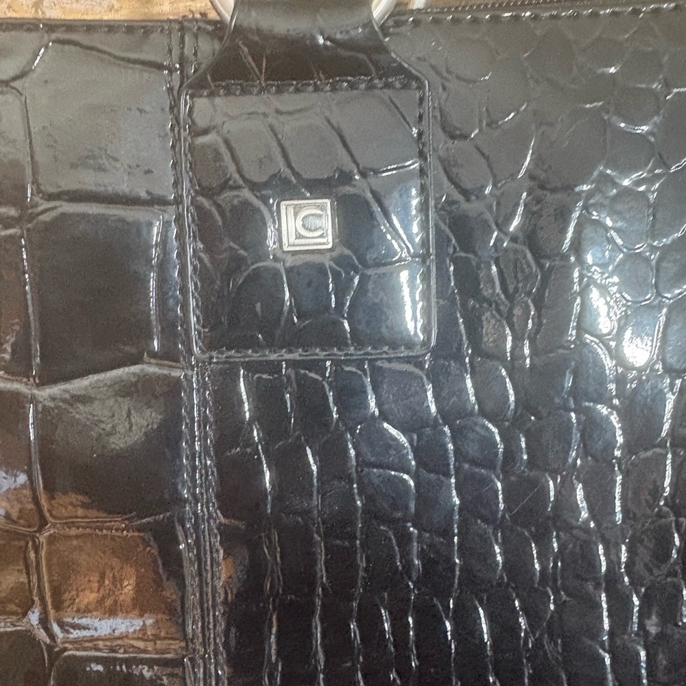 Liz Claiborne Black Croc Embossed Tote shoulder bag - Picture 2 of 9